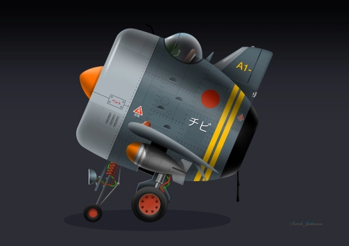 Japanese zero fighter chibi style aviation art